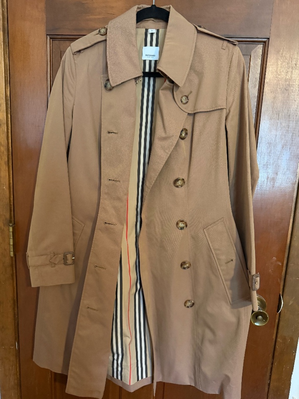 Burberry Trench coat Dark Honey Color White Label Striped Lining Size US 6 UK 8